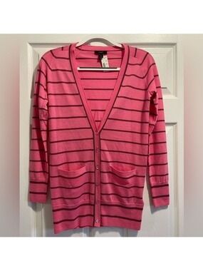 NWT J. Crew Striped Cardigan Relaxed Fit V-Neck  100% Merino Wool Sweater XS NEW